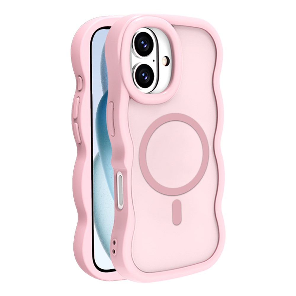 For iPhone 16 Plus Case Compatible with MagSafe TPU + PC Phone Back Cover Skin Touch Wave Shape - Pink