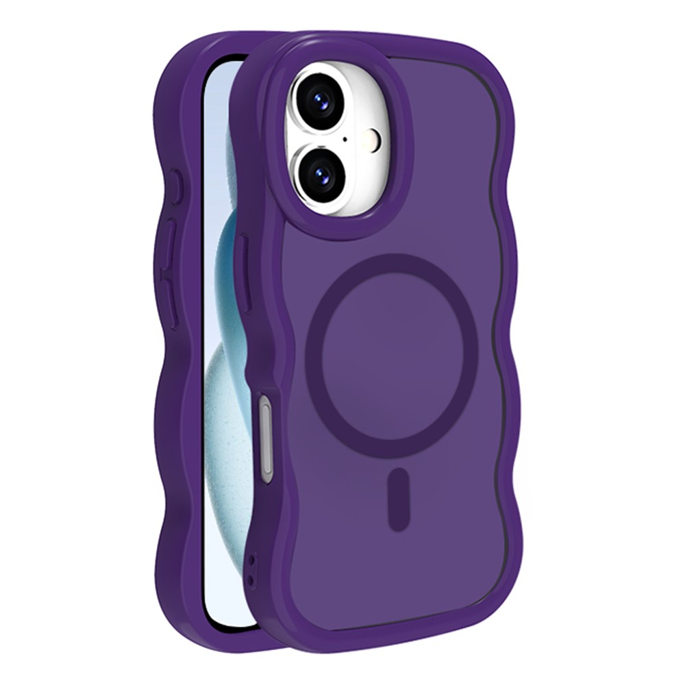 For iPhone 16 Plus Case Compatible with MagSafe TPU + PC Phone Back Cover Skin Touch Wave Shape - Purple