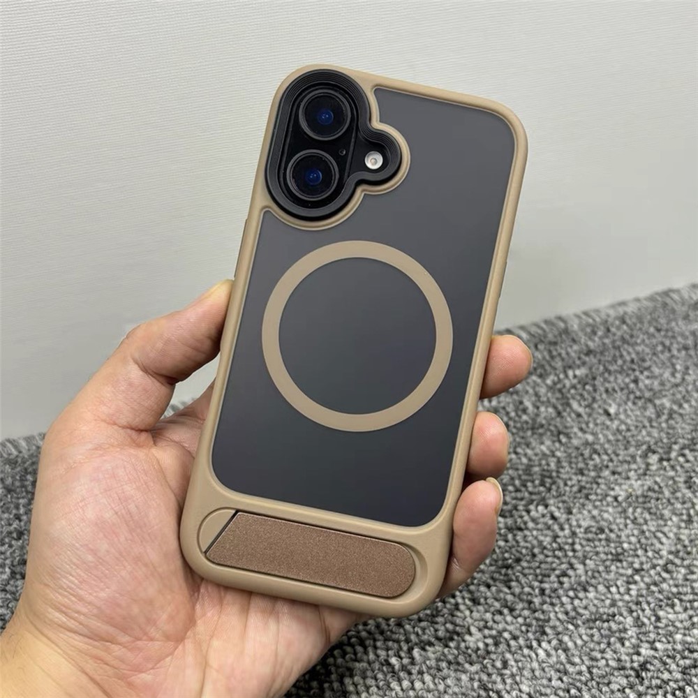 For iPhone 16 Plus Magnetic Case with Kickstand Drop Proof PC + TPU Phone Back Cover - Gold