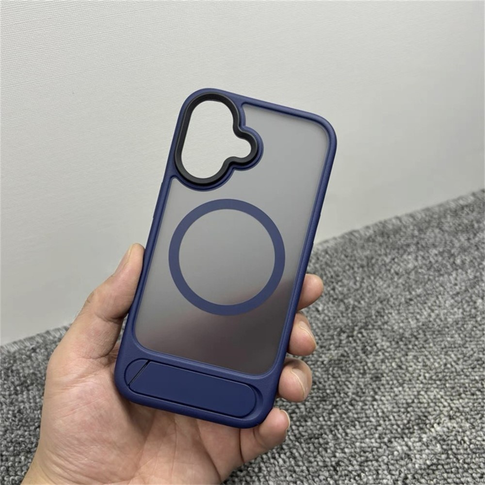 For iPhone 16 Plus Magnetic Case with Kickstand Drop Proof PC + TPU Phone Back Cover - Blue