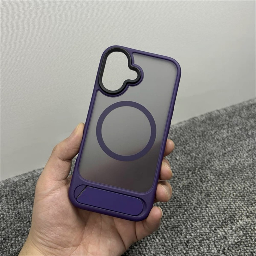 For iPhone 16 Plus Magnetic Case with Kickstand Drop Proof PC + TPU Phone Back Cover - Purple