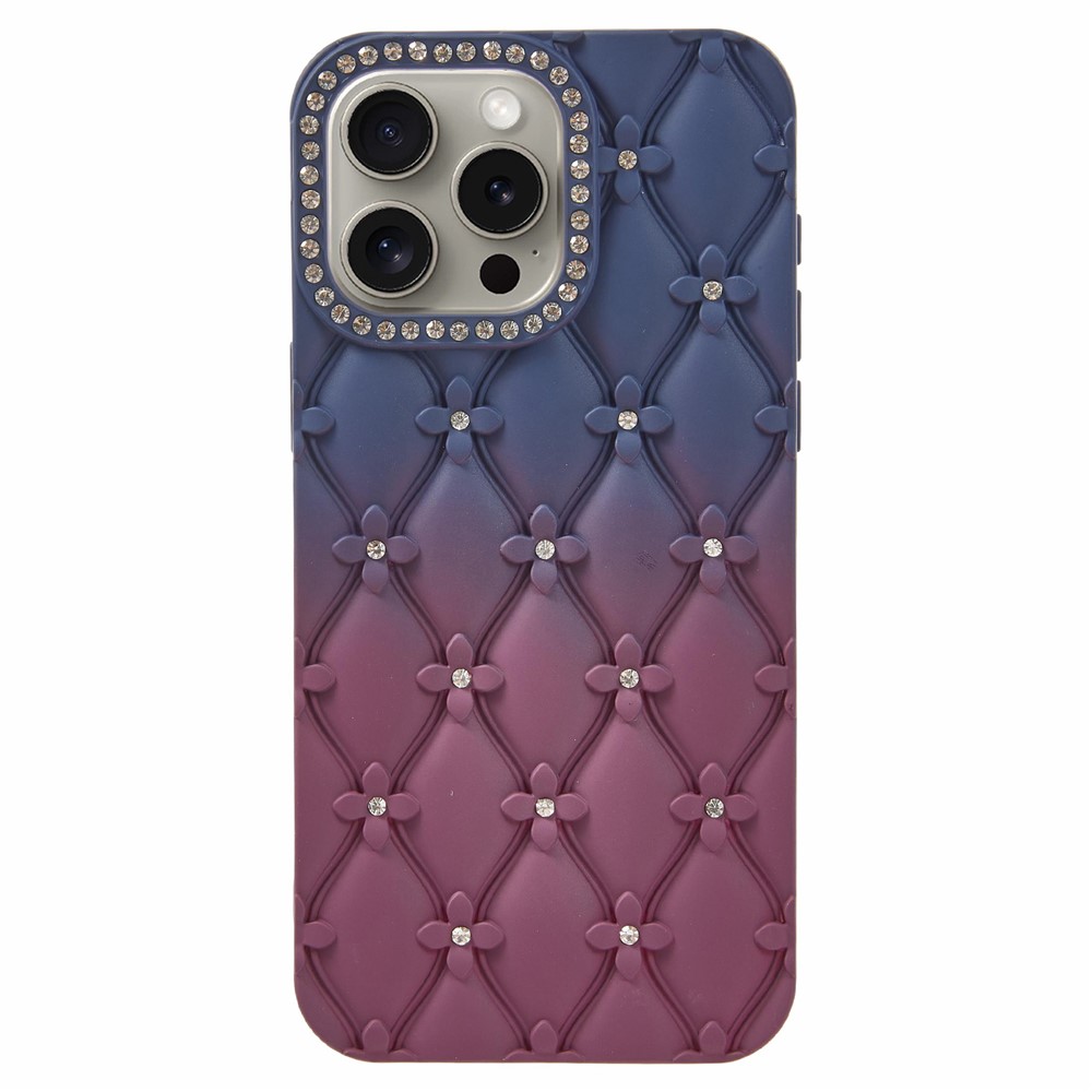 For iPhone 14 Pro Max Case Rhinestone Decor Rubberized TPU Phone Cover - Sapphire + Wine Red