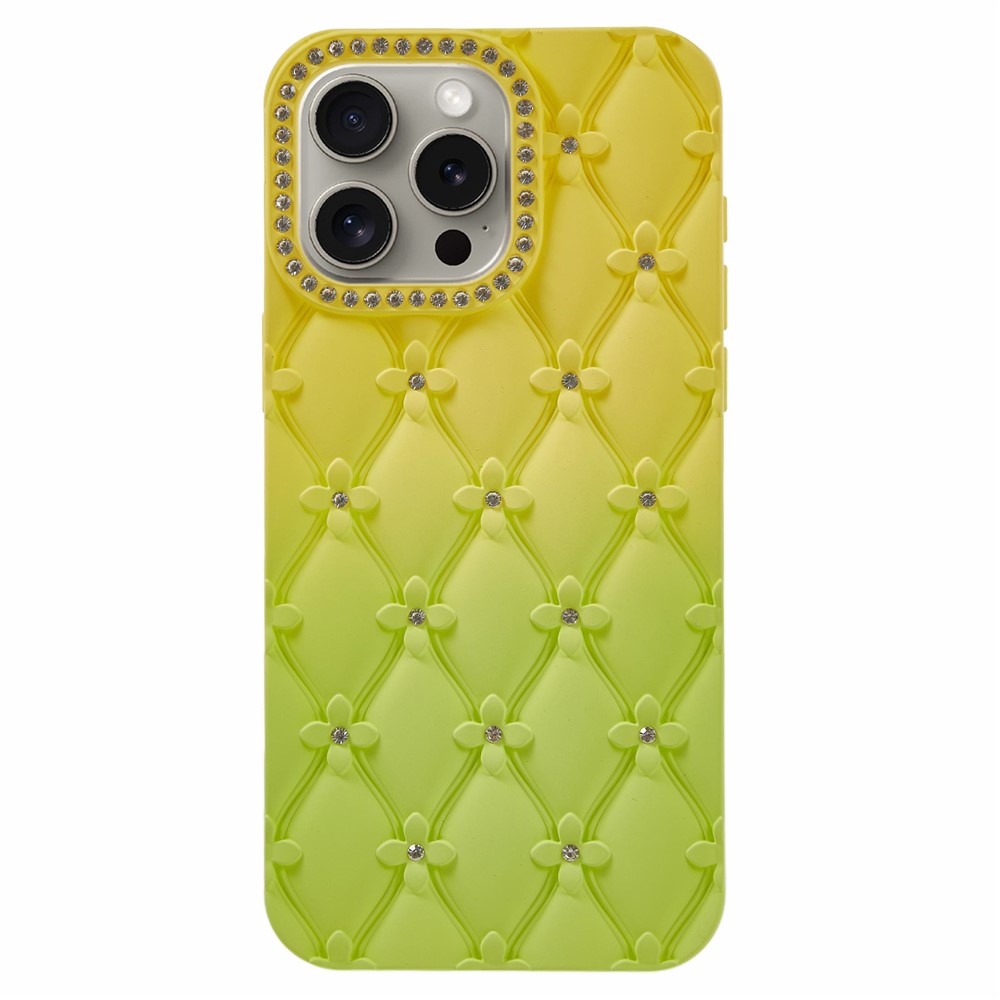 For iPhone 14 Pro Max Case Rhinestone Decor Rubberized TPU Phone Cover - Yellow + Green