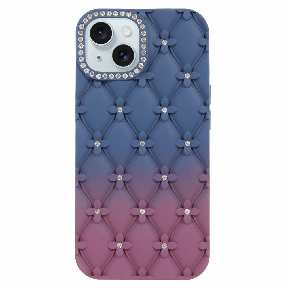 For iPhone 14 Case Rhinestone Decor Rubberized TPU Phone Cover - Sapphire + Wine Red