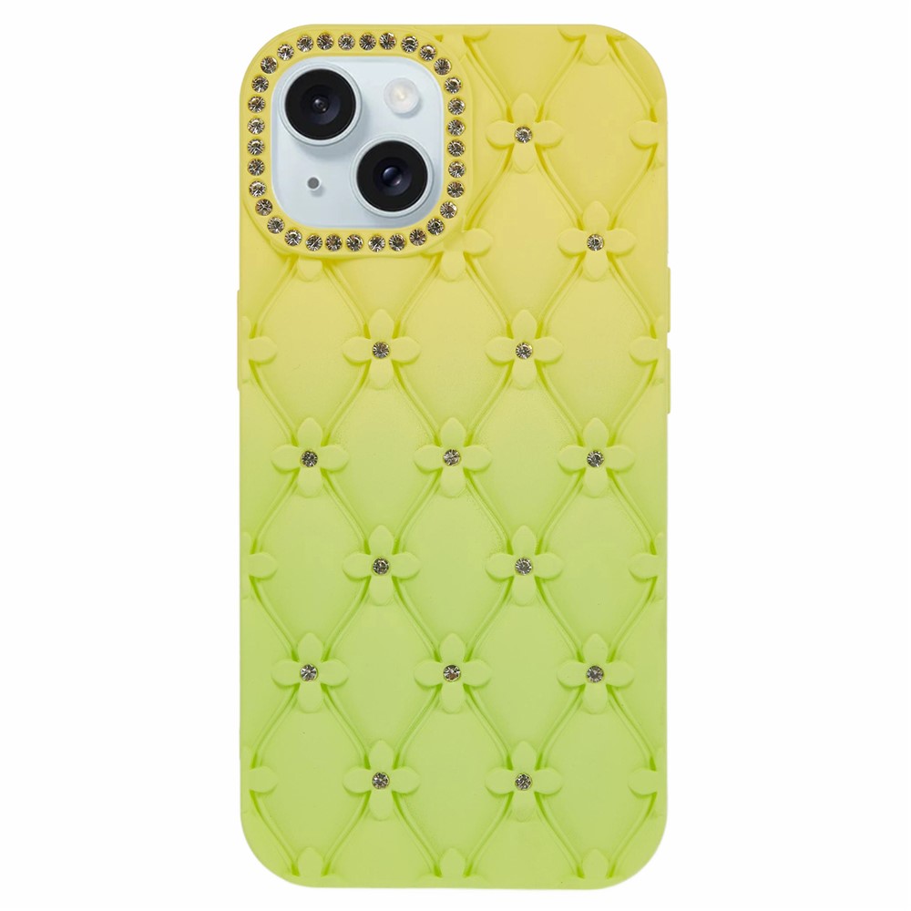 For iPhone 13 Case Rhinestone Decor Rubberized TPU Phone Cover - Yellow + Green
