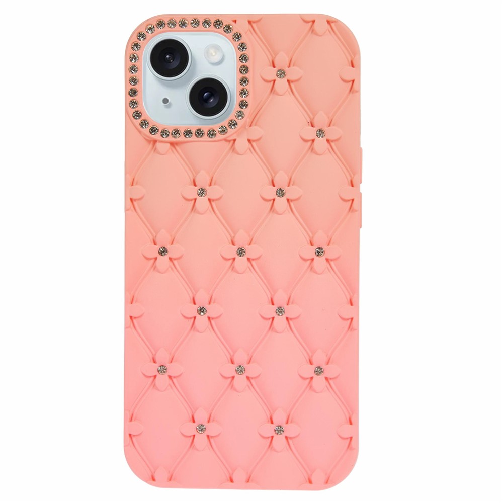 For iPhone 13 Case Rhinestone Decor Rubberized TPU Phone Cover - Pink + Rose
