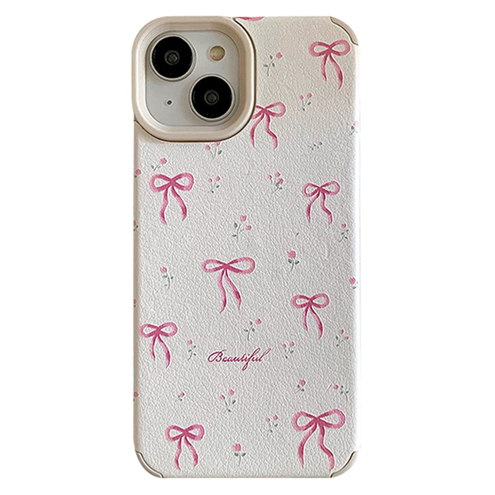 For iPhone 14 Case Pink Floral Bow Aesthetic TPU Phone Cover