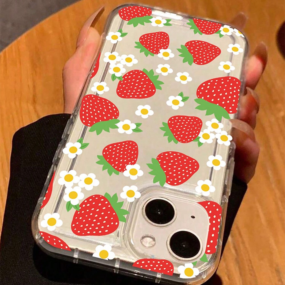 For iPhone 14 Phone Cases Soft TPU Mobile Back Cover with Strawberry Imprinted