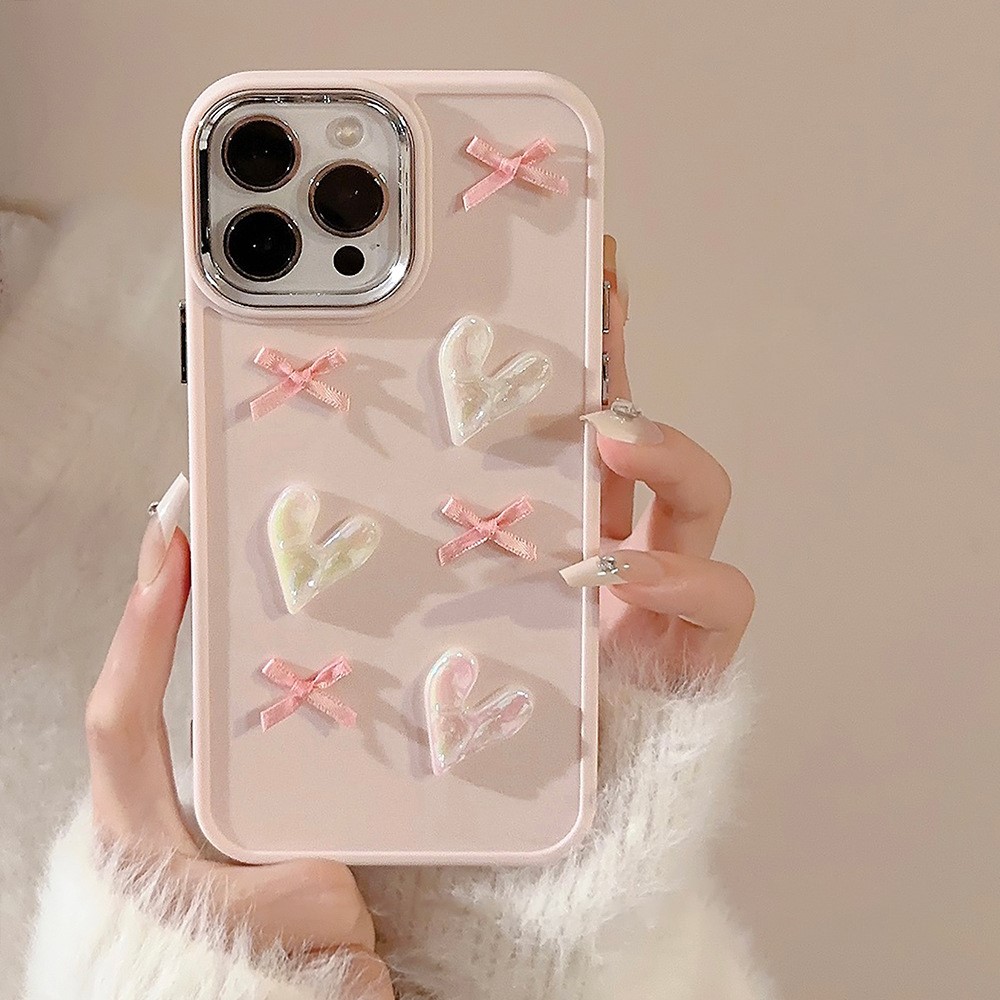 For iPhone 15 Pro TPU Case Heart Butterfly Bow Design Shockproof Phone Back Cover - Pink