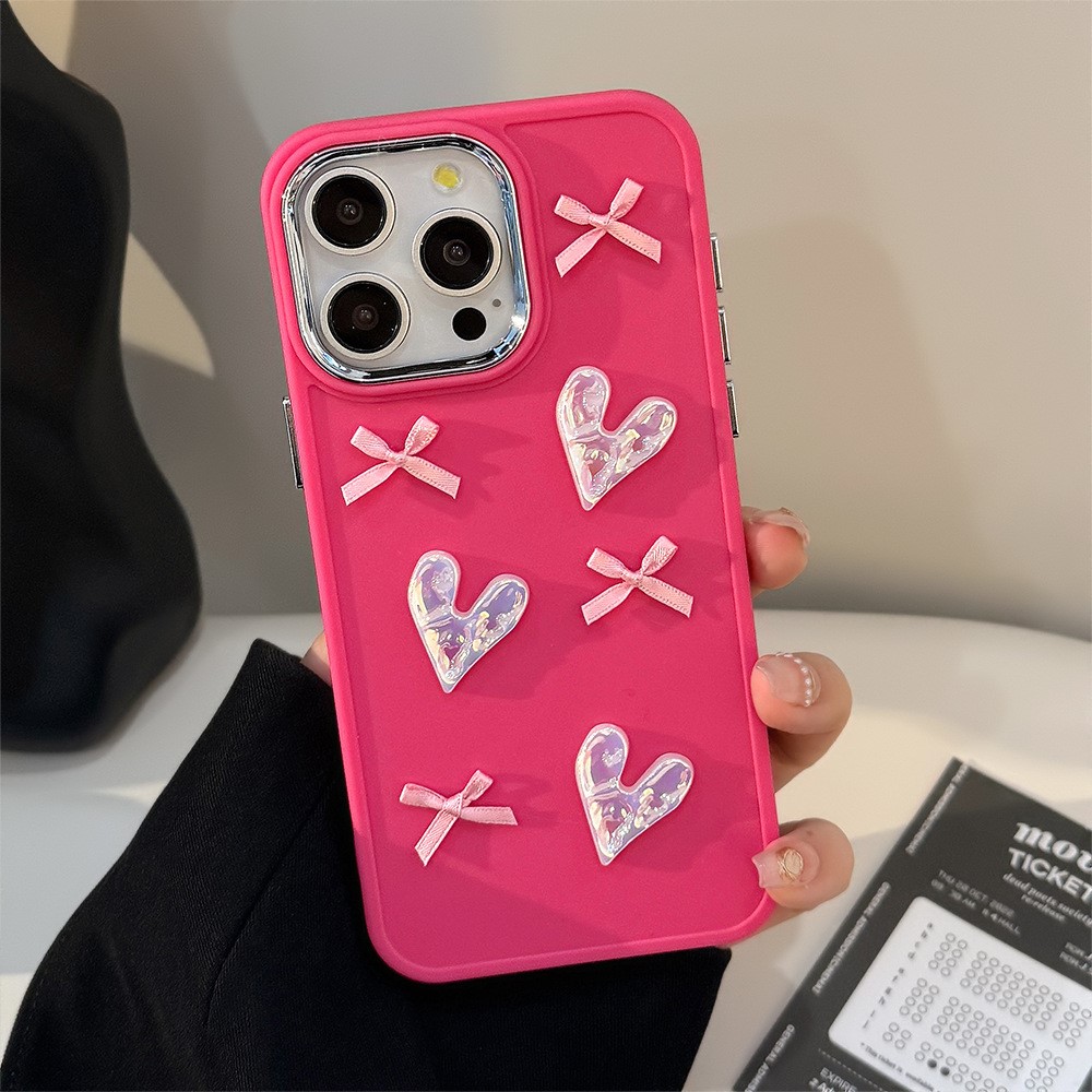 For iPhone 15 Pro TPU Case Heart Butterfly Bow Design Shockproof Phone Back Cover - Rose