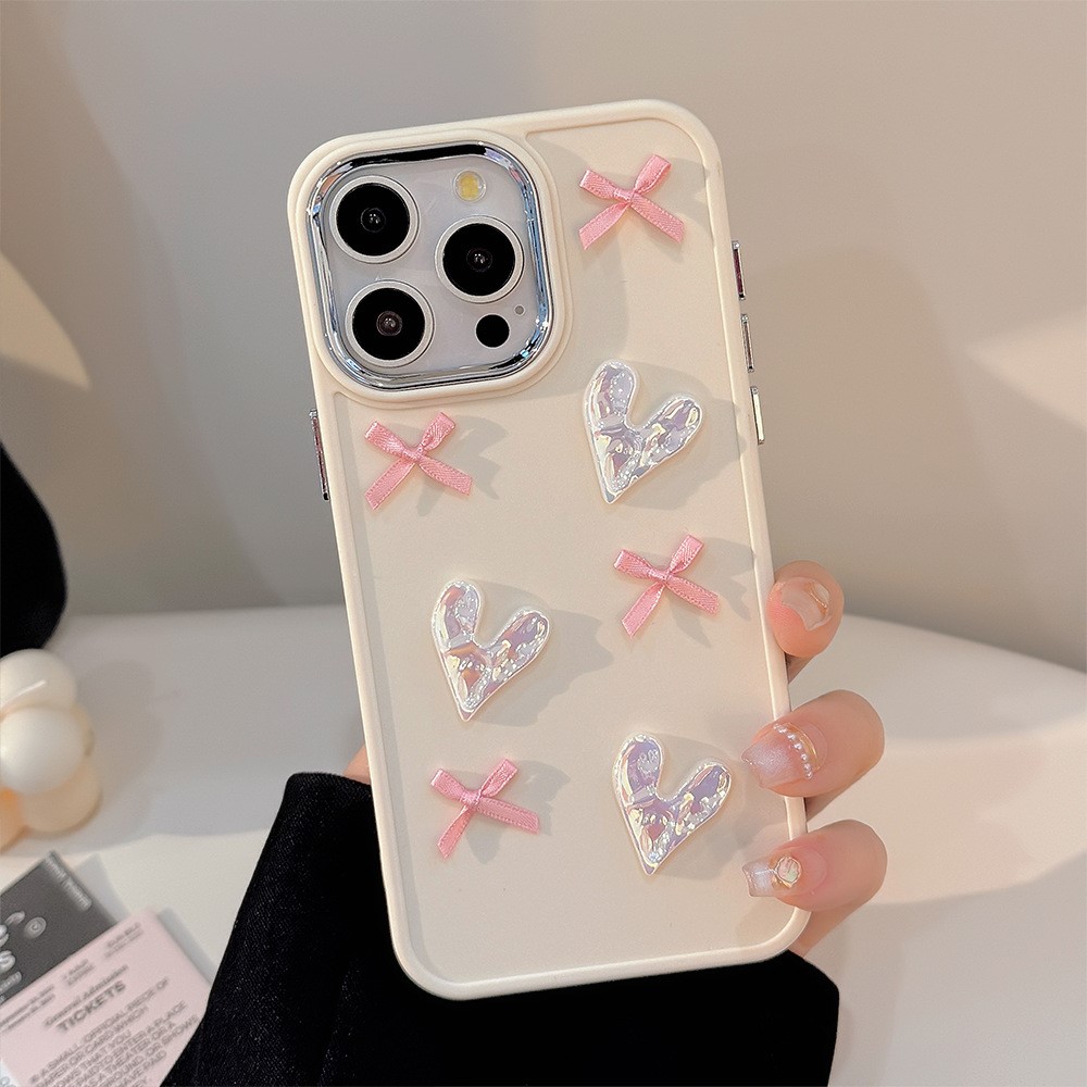 For iPhone 15 Pro TPU Case Heart Butterfly Bow Design Shockproof Phone Back Cover - Beige