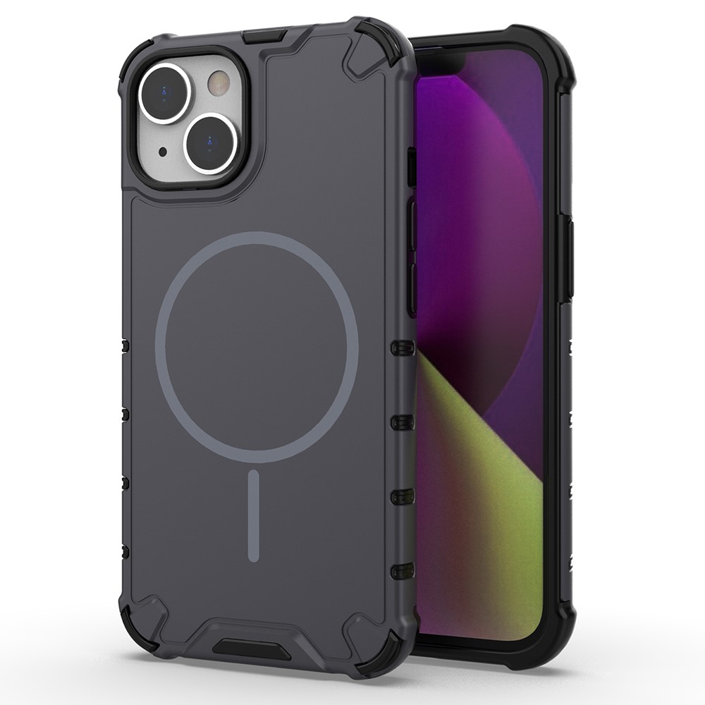 For iPhone 13 Magnetic Case Corrugated Texture Heat Dissipation Shockproof TPU + PC Phone Back Cover - Grey