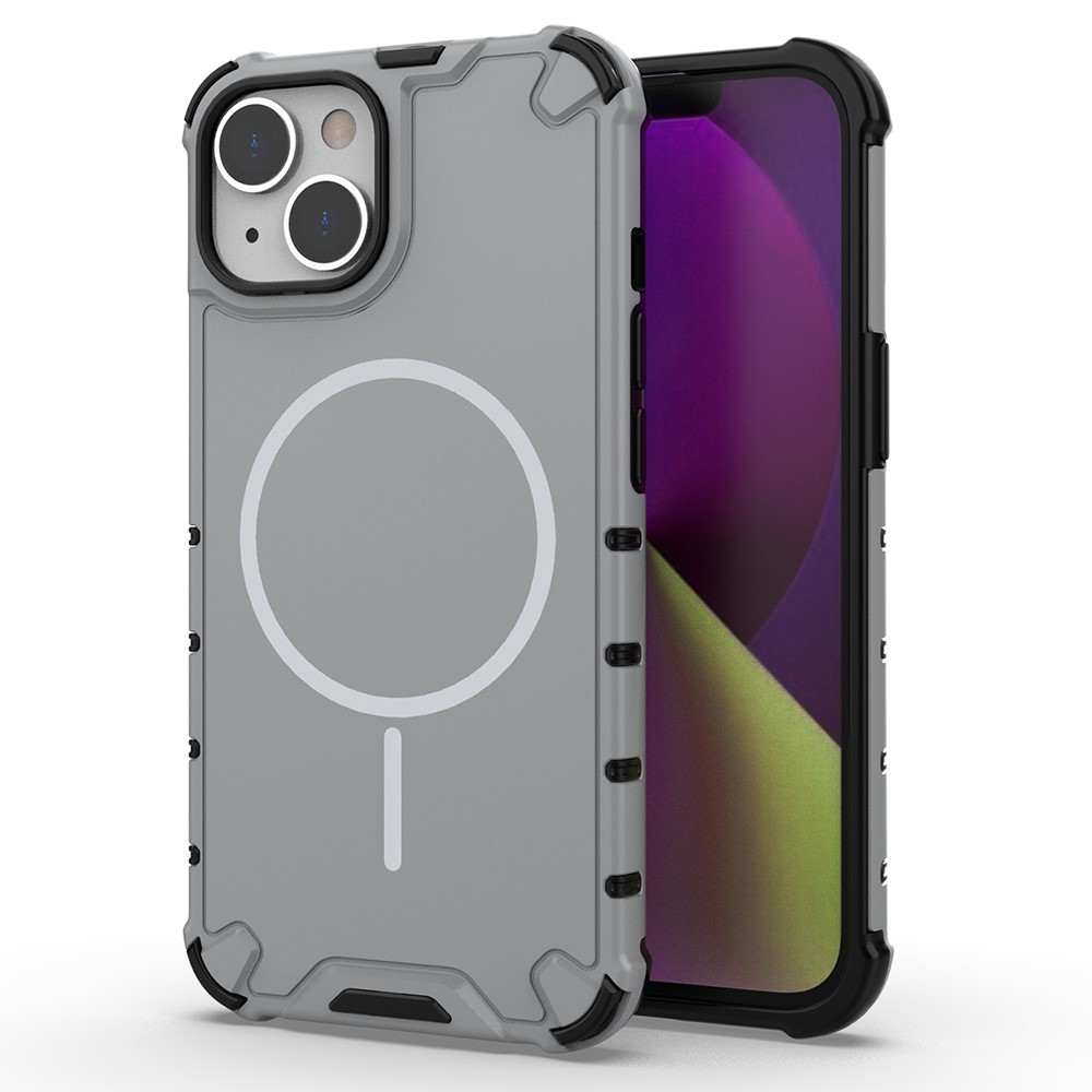 For iPhone 13 Magnetic Case Corrugated Texture Heat Dissipation Shockproof TPU + PC Phone Back Cover - Grey White