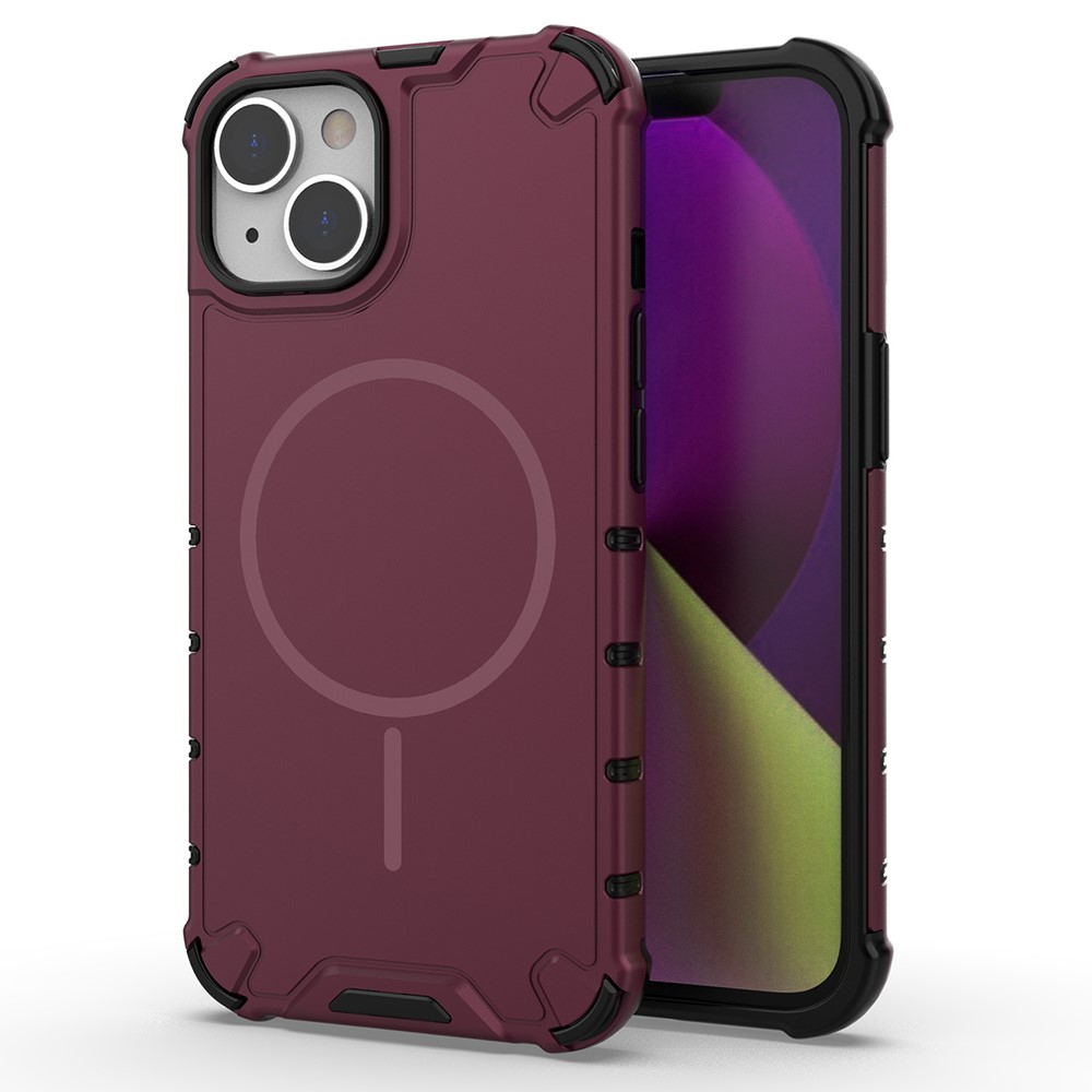 For iPhone 14 Magnetic Case Corrugated Texture Heat Dissipation Shockproof TPU + PC Phone Back Cover - Purple