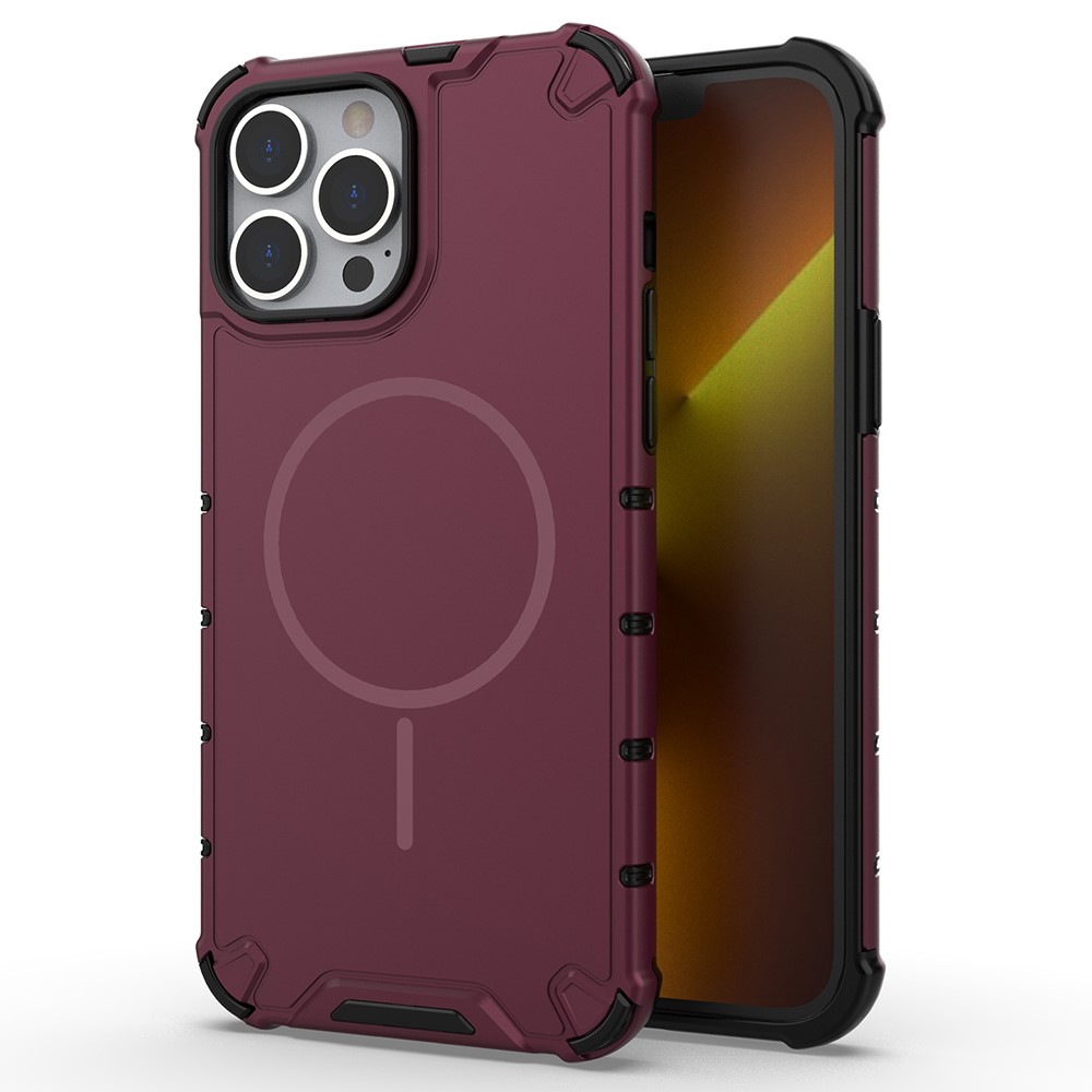 For iPhone 14 Pro Magnetic Case Corrugated Texture Heat Dissipation Shockproof TPU + PC Phone Back Cover - Purple