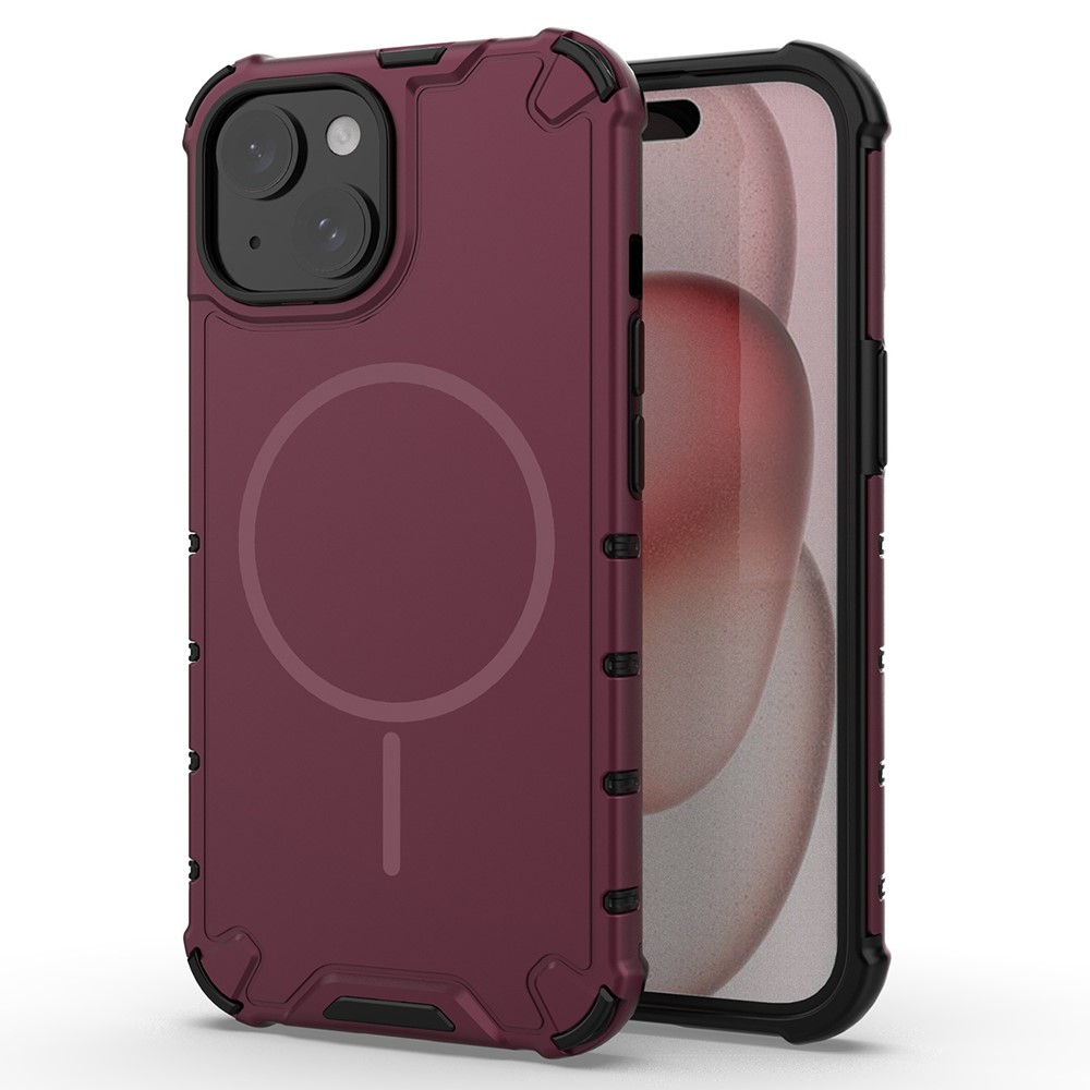 For iPhone 15 Magnetic Case Corrugated Texture Heat Dissipation Shockproof TPU + PC Phone Back Cover - Purple