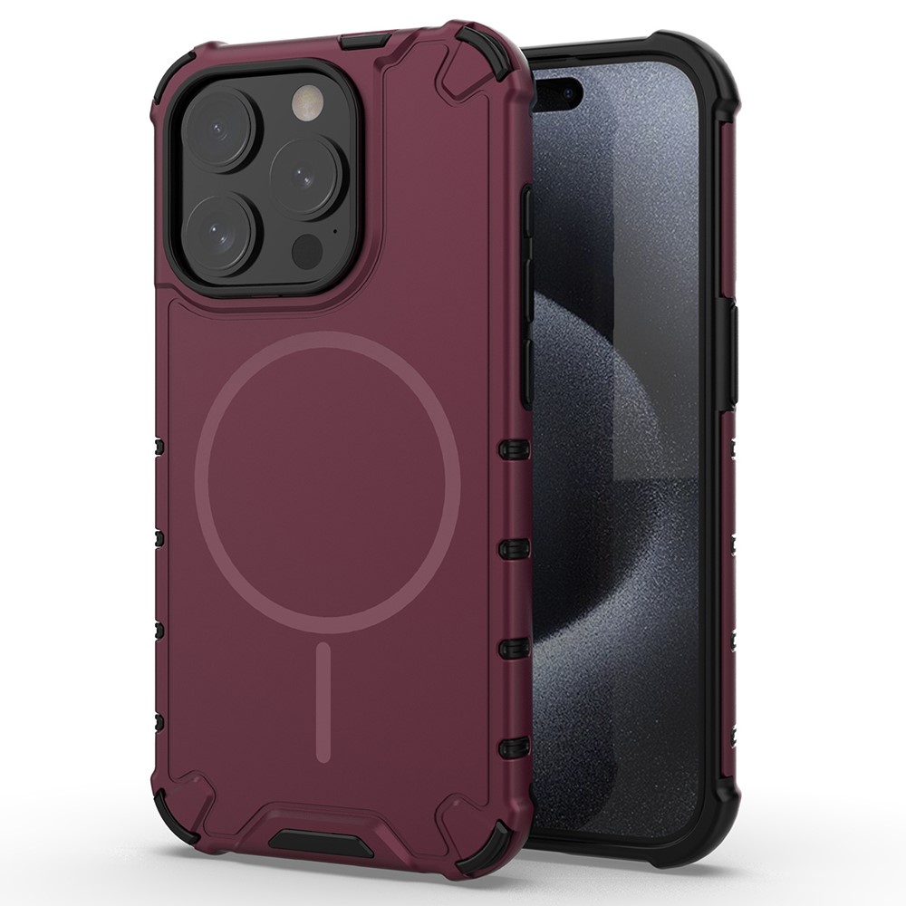 For iPhone 15 Pro Max Magnetic Case Corrugated Texture Heat Dissipation Shockproof TPU + PC Phone Back Cover - Purple