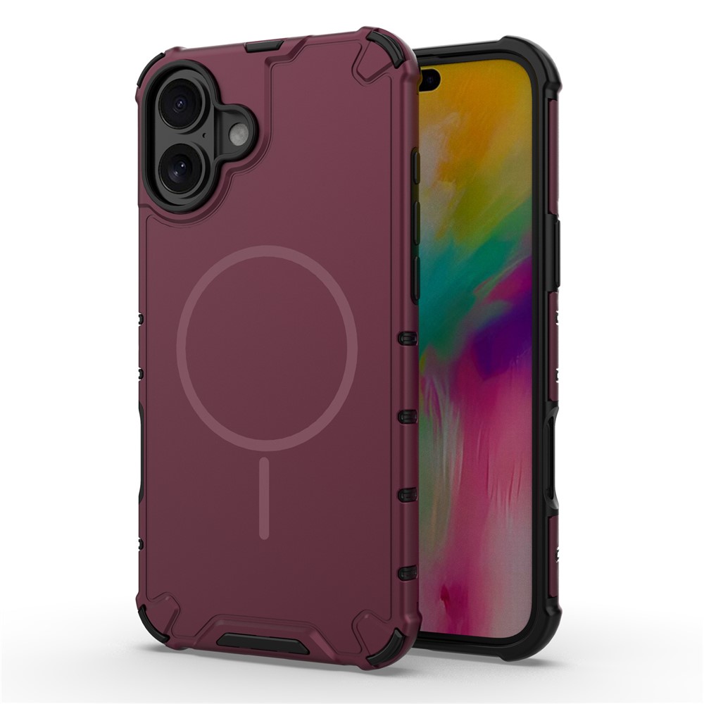 For iPhone 16 Plus Magnetic Case Corrugated Texture Heat Dissipation Shockproof TPU + PC Phone Back Cover - Purple