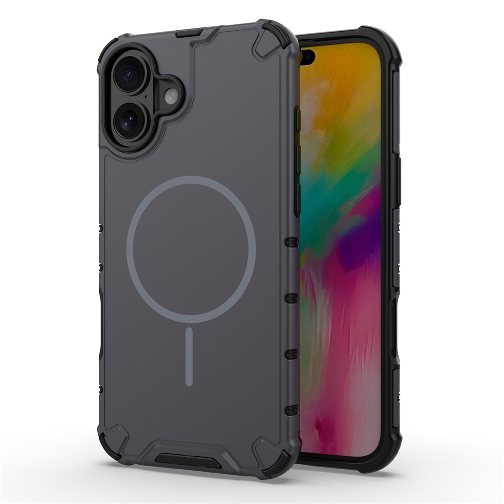 For iPhone 16 Plus Magnetic Case Corrugated Texture Heat Dissipation Shockproof TPU + PC Phone Back Cover - Grey