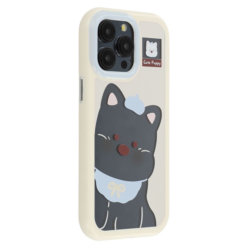 For iPhone 15 Pro Max Case Pattern Printing TPU + Acrylic Phone Back Cover Large Lens Cutout - White Dog