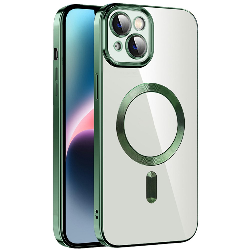 For iPhone 15 Plus Case Compatible with MagSafe TPU + PC Clear Back Cover - Blackish Green