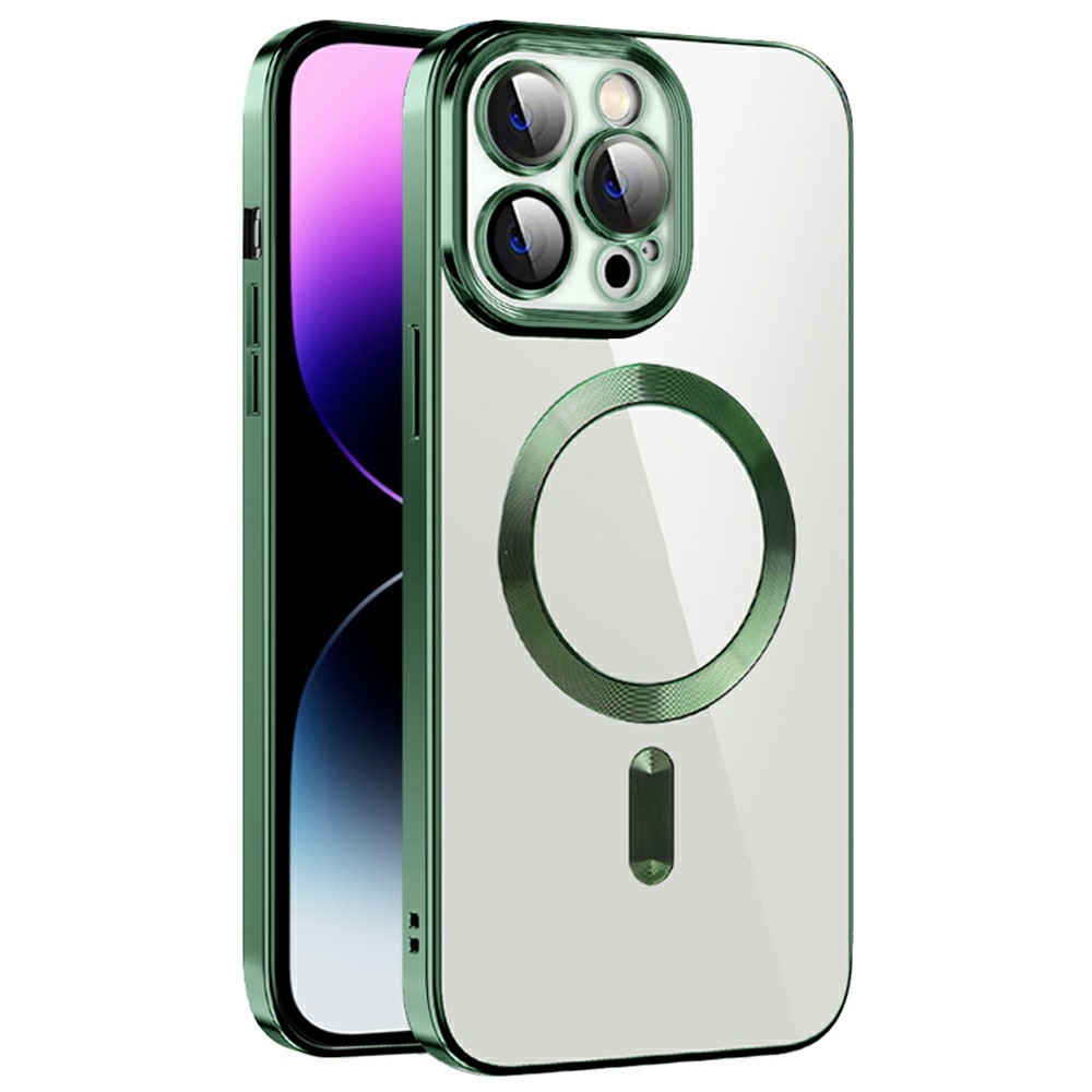 For iPhone 15 Pro Case Compatible with MagSafe TPU + PC Clear Back Cover - Blackish Green