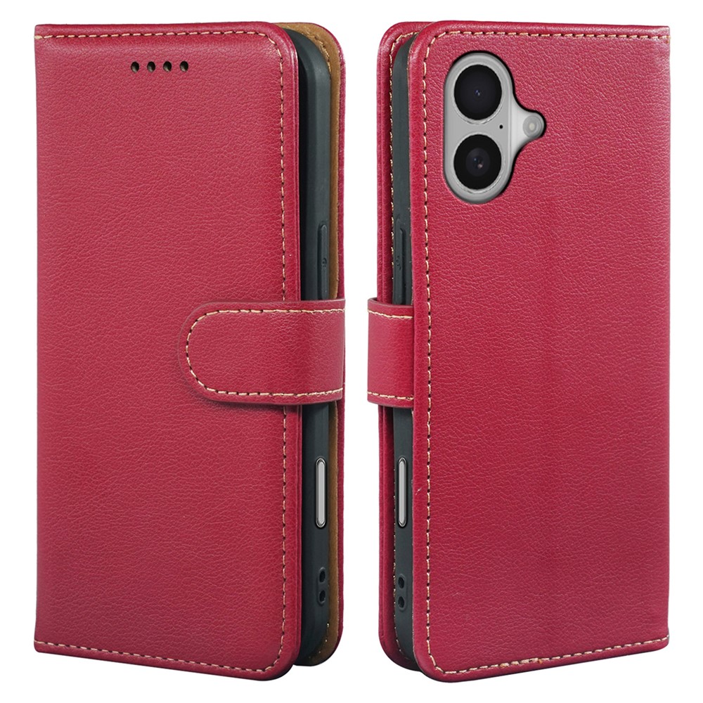 For iPhone 16 Plus Case RFID Blocking Wallet Litchi Texture Leather Phone Cover Magnetic Clasp - Red