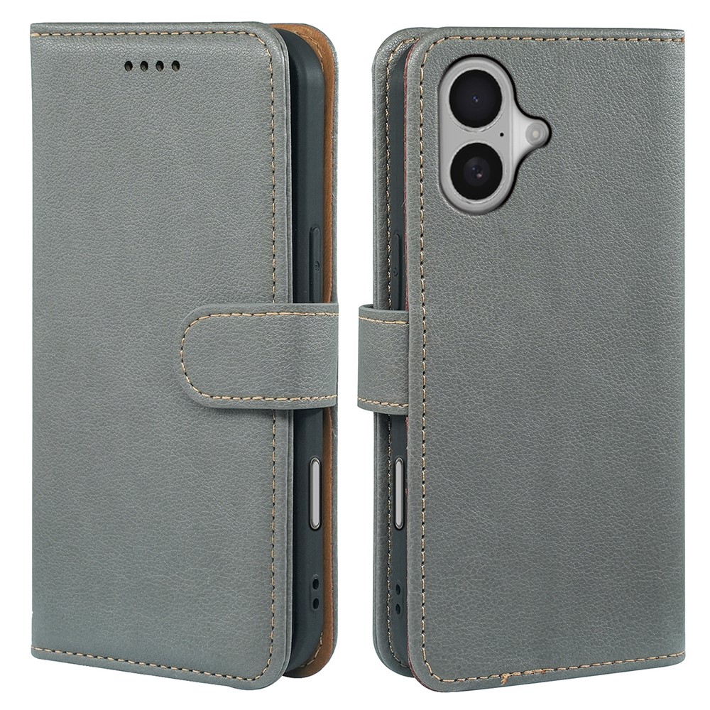 For iPhone 16 Plus Case RFID Blocking Wallet Litchi Texture Leather Phone Cover Magnetic Clasp - Grey