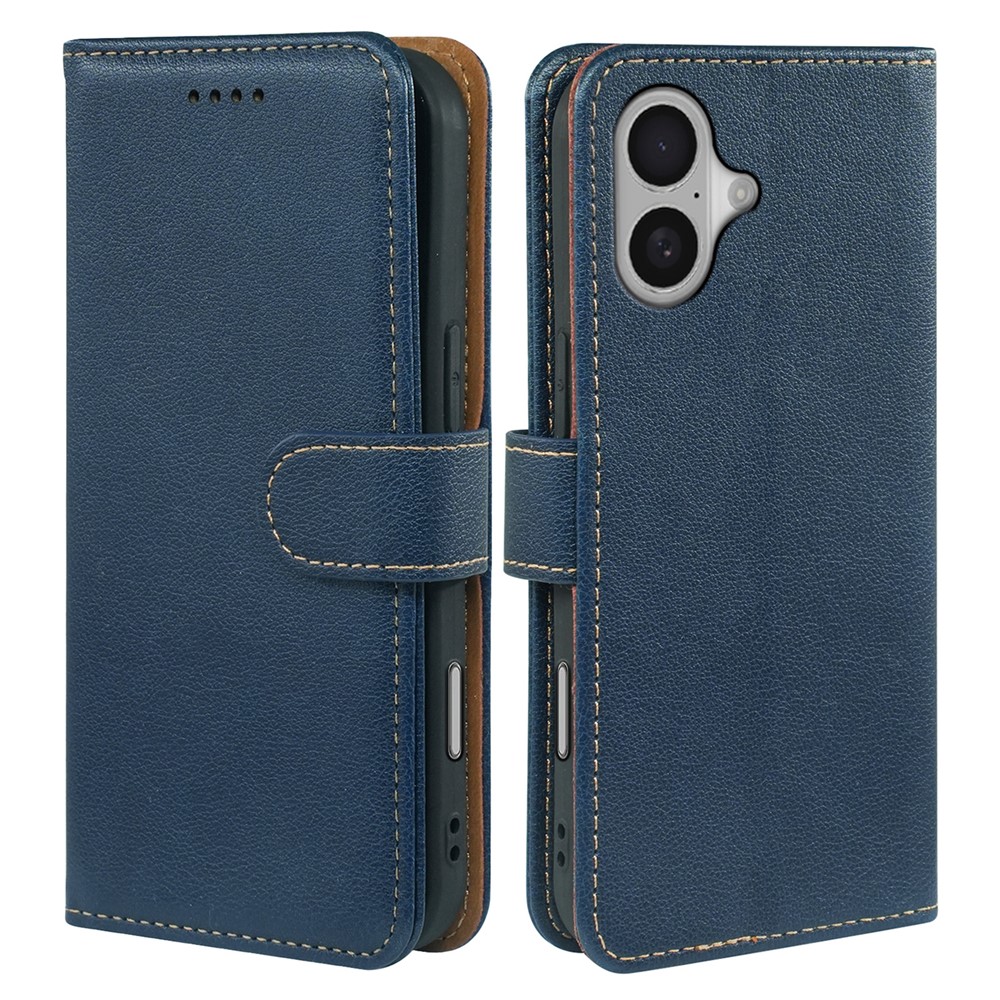 For iPhone 16 Plus Case RFID Blocking Wallet Litchi Texture Leather Phone Cover Magnetic Clasp - Blue