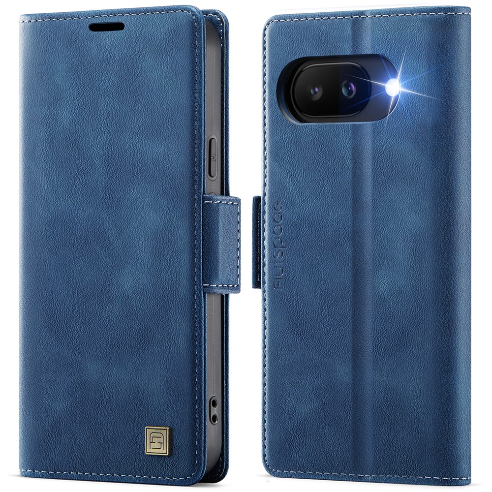 For Google Pixel 9a Case AUTSPACE A11 RFID Blocking Retro Leather Cell Phone Wallet Cover - Blue