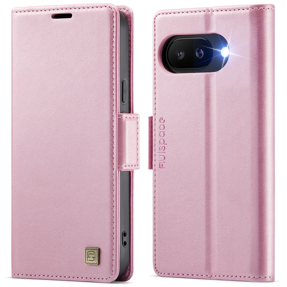 For Google Pixel 9a Case AUTSPACE A11 RFID Blocking Retro Leather Cell Phone Wallet Cover - Pink