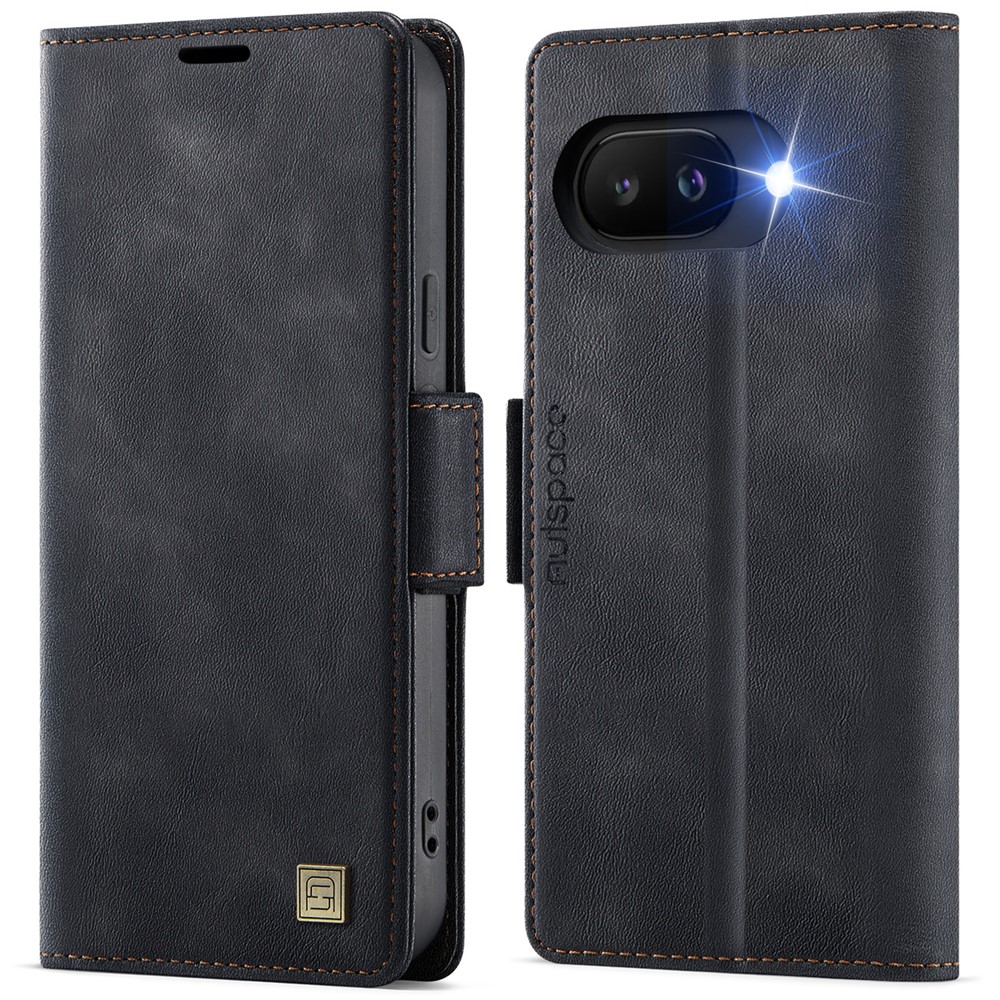 For Google Pixel 9a Case AUTSPACE A11 RFID Blocking Retro Leather Cell Phone Wallet Cover - Black