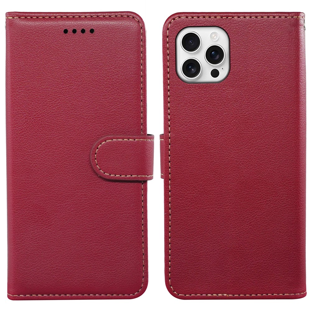 For iPhone 15 Pro Case RFID Blocking Wallet Litchi Texture Leather Phone Cover Magnetic Clasp - Red