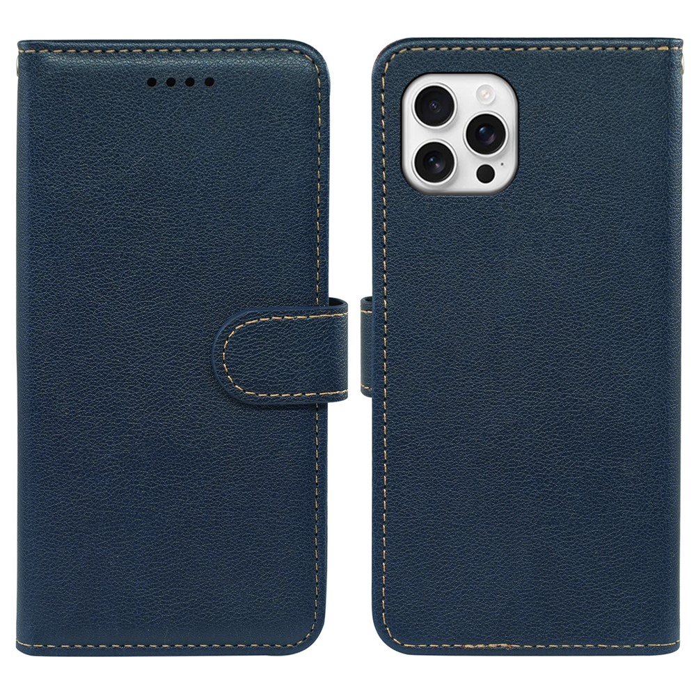 For iPhone 15 Pro Case RFID Blocking Wallet Litchi Texture Leather Phone Cover Magnetic Clasp - Blue