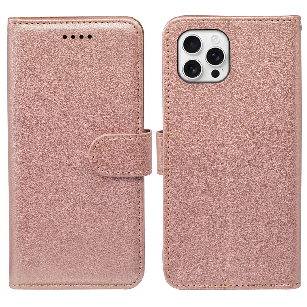 For iPhone 15 Pro Case RFID Blocking Wallet Litchi Texture Leather Phone Cover Magnetic Clasp - Rose Gold