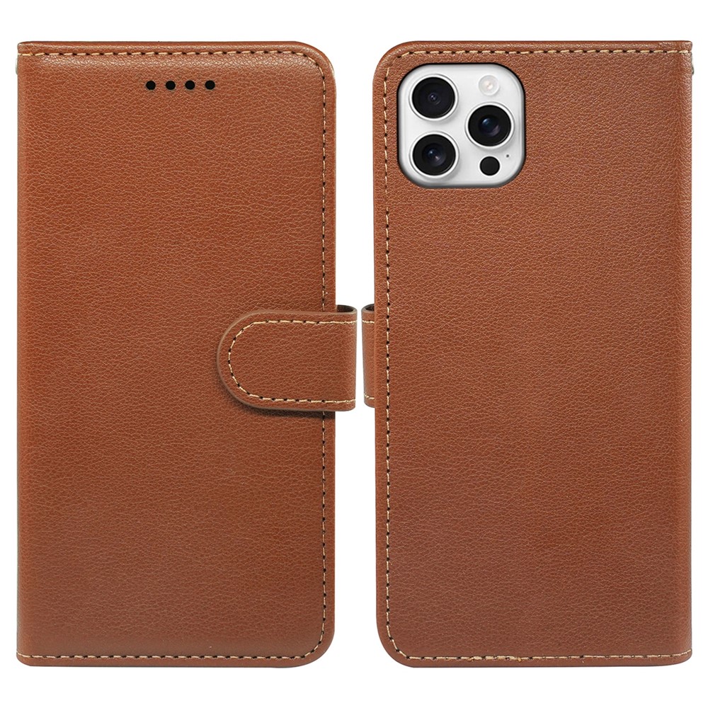 For iPhone 15 Pro Case RFID Blocking Wallet Litchi Texture Leather Phone Cover Magnetic Clasp - Brown
