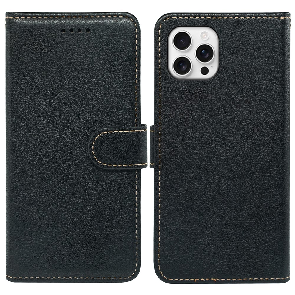 For iPhone 15 Pro Max Case RFID Blocking Wallet Litchi Texture Leather Phone Cover Magnetic Clasp - Black