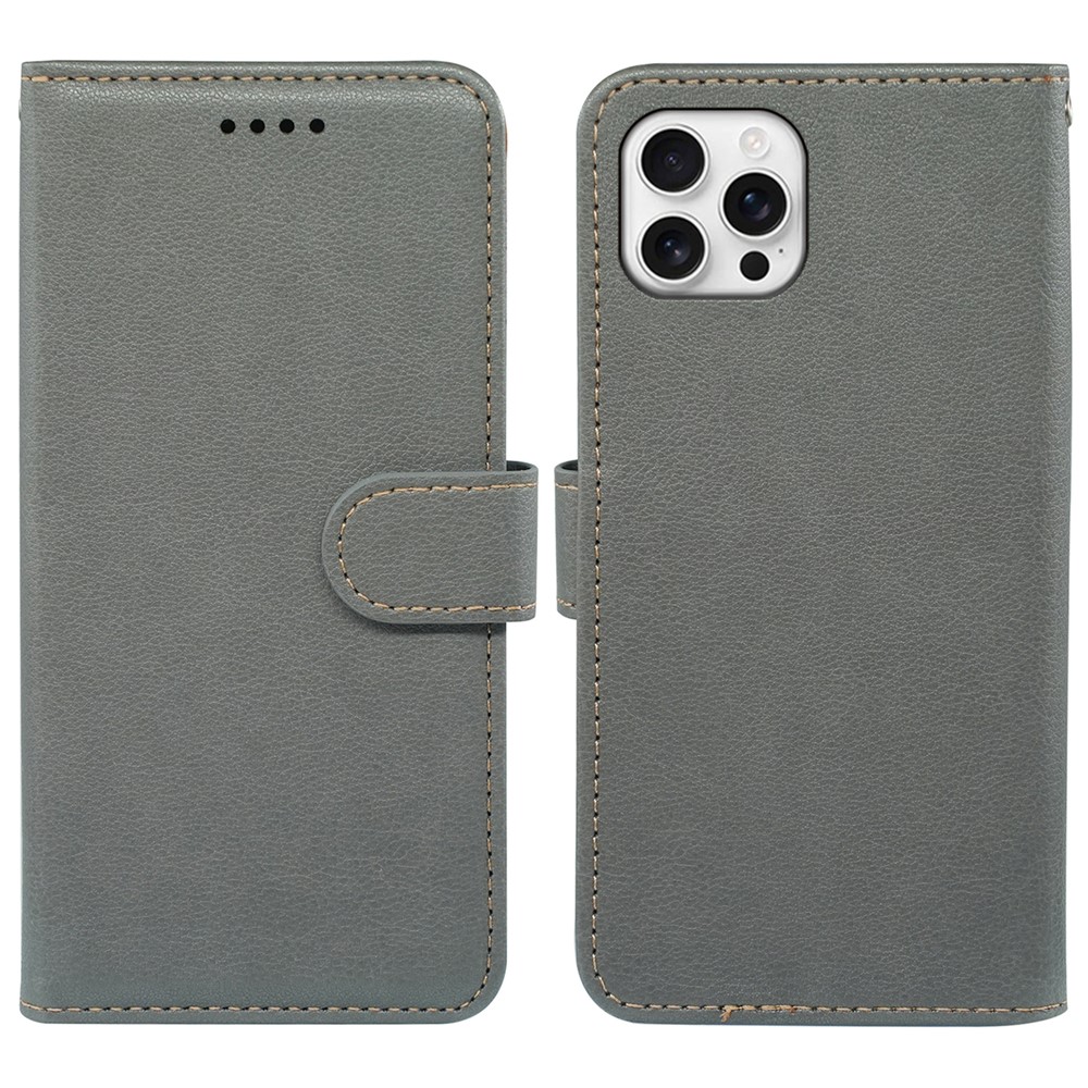 For iPhone 15 Pro Max Case RFID Blocking Wallet Litchi Texture Leather Phone Cover Magnetic Clasp - Grey