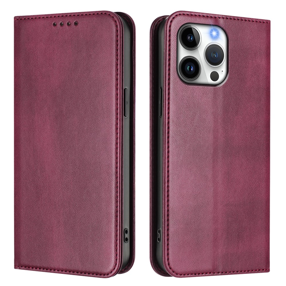 For iPhone 16 Pro Max Wallet Cases Retro Texture RFID Blocking Leather Phone Cover - Wine Red