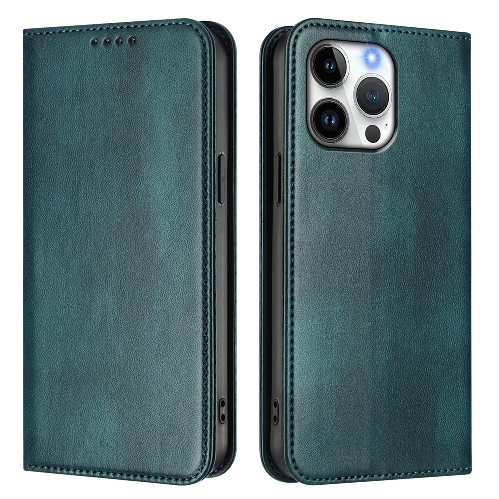 For iPhone 16 Pro Max Wallet Cases Retro Texture RFID Blocking Leather Phone Cover - Dark Green