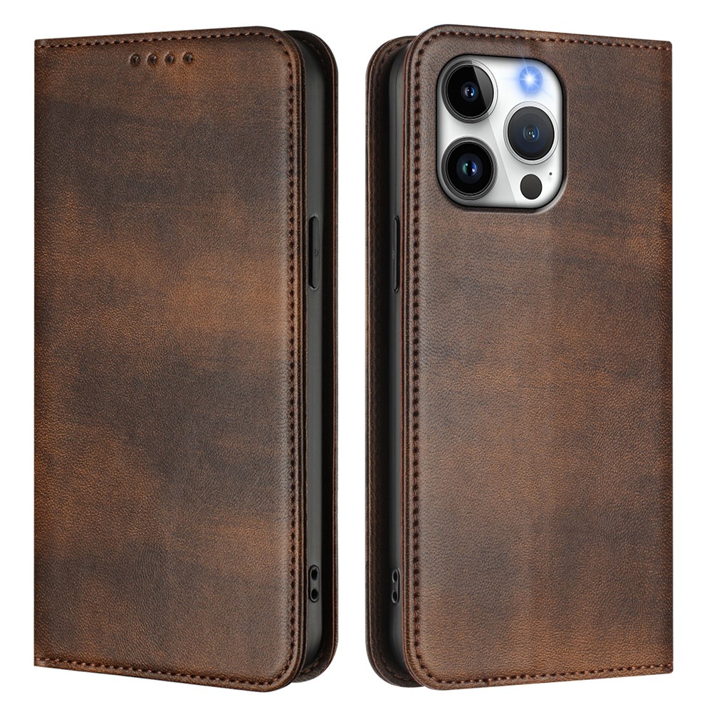 For iPhone 16 Pro Max Wallet Cases Retro Texture RFID Blocking Leather Phone Cover - Brown