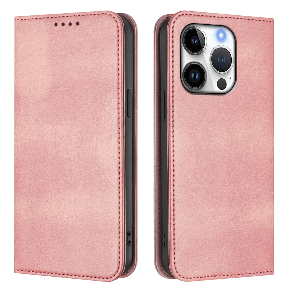 For iPhone 16 Pro Wallet Cases Retro Texture RFID Blocking Leather Phone Cover - Pink