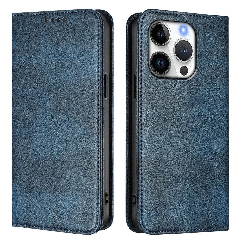 For iPhone 16 Pro Wallet Cases Retro Texture RFID Blocking Leather Phone Cover - Blue