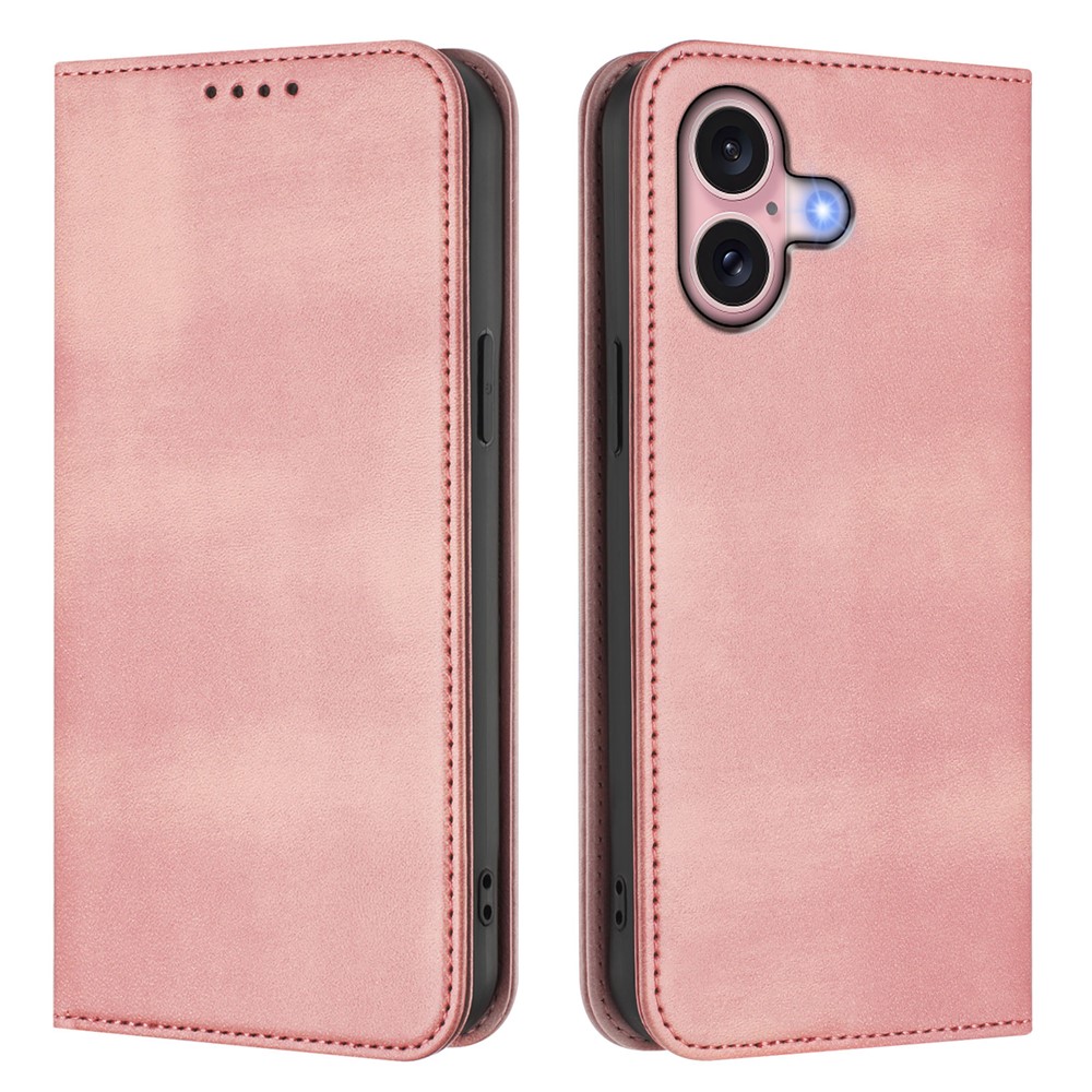 For iPhone 16 Wallet Cases Retro Texture RFID Blocking Leather Phone Cover - Pink
