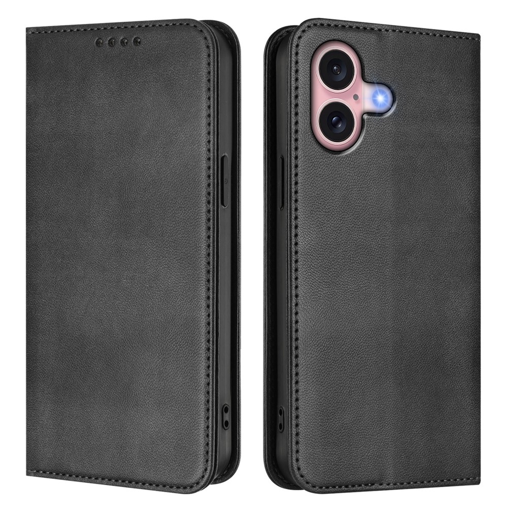 For iPhone 16 Wallet Cases Retro Texture RFID Blocking Leather Phone Cover - Black