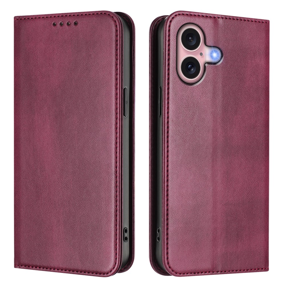 For iPhone 16 Wallet Cases Retro Texture RFID Blocking Leather Phone Cover - Wine Red