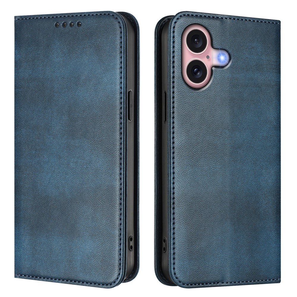 For iPhone 16 Wallet Cases Retro Texture RFID Blocking Leather Phone Cover - Blue