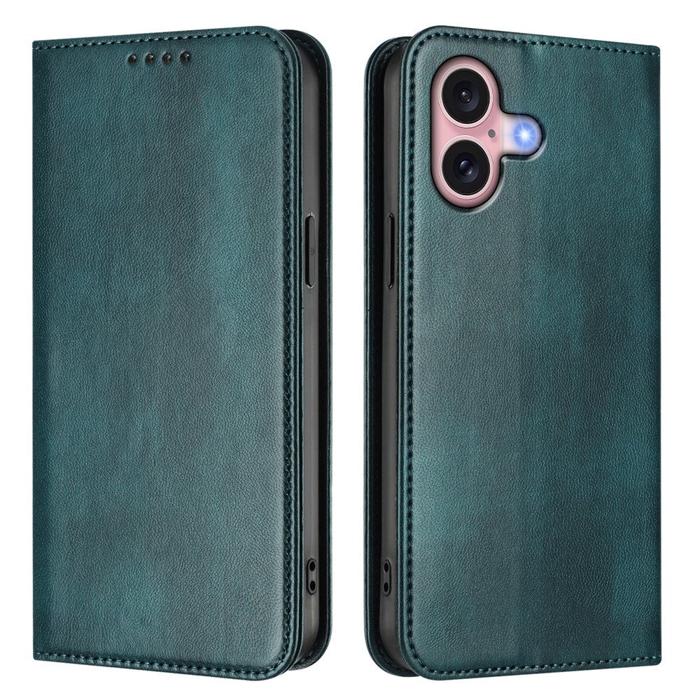 For iPhone 16 Wallet Cases Retro Texture RFID Blocking Leather Phone Cover - Dark Green