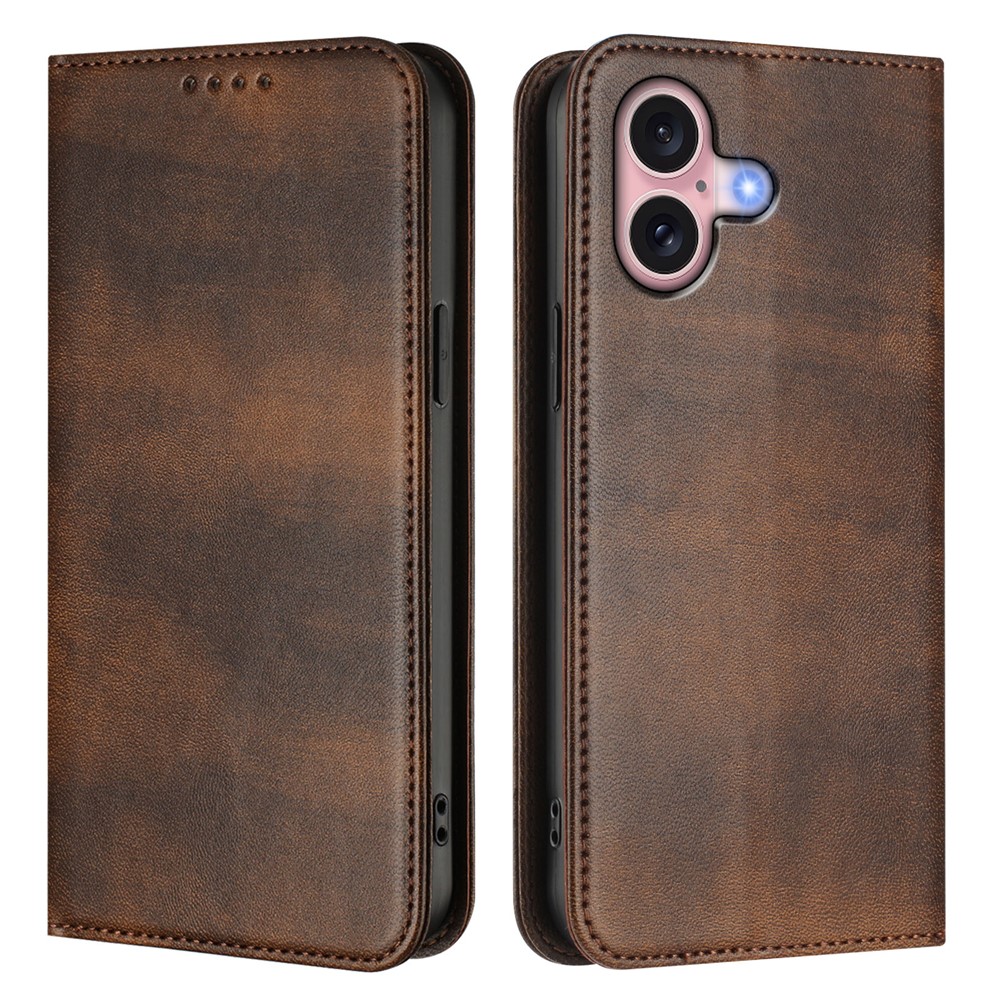 For iPhone 16 Wallet Cases Retro Texture RFID Blocking Leather Phone Cover - Brown
