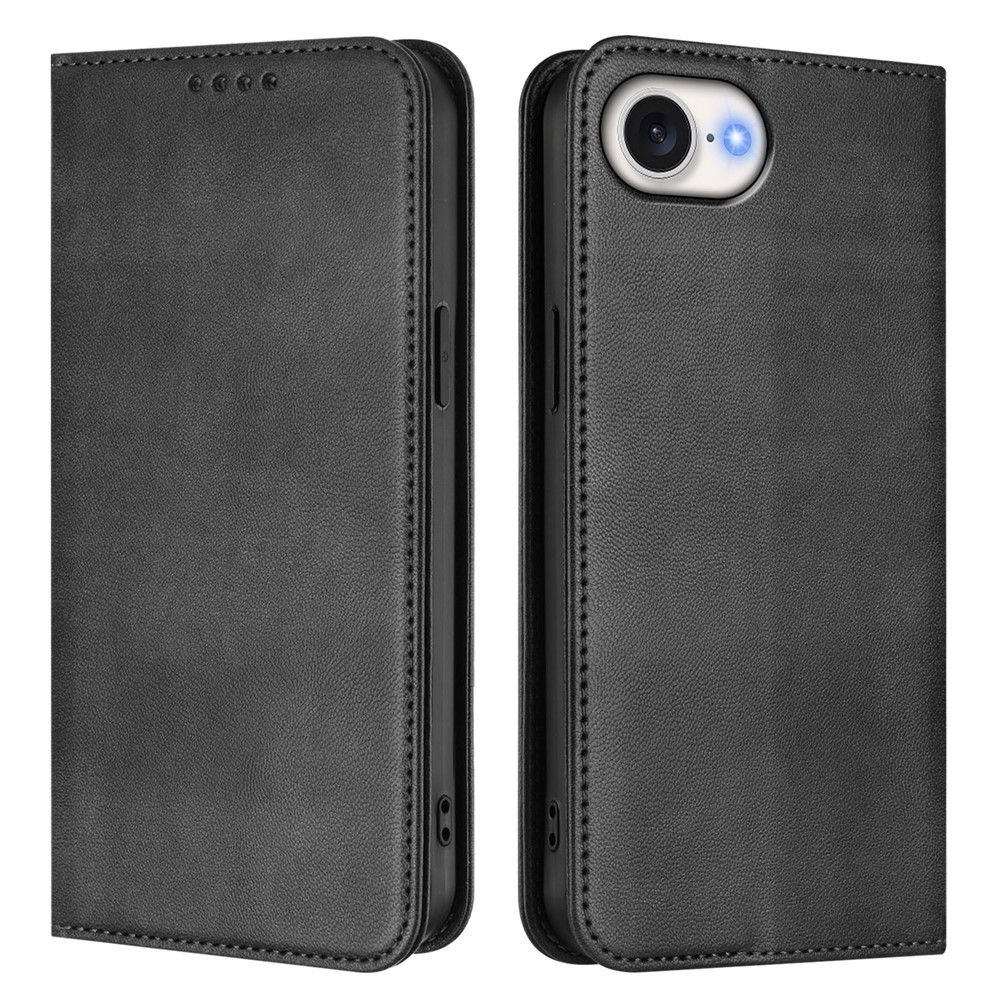 For iPhone 16e Wallet Cases Retro Texture RFID Blocking Leather Phone Cover - Black
